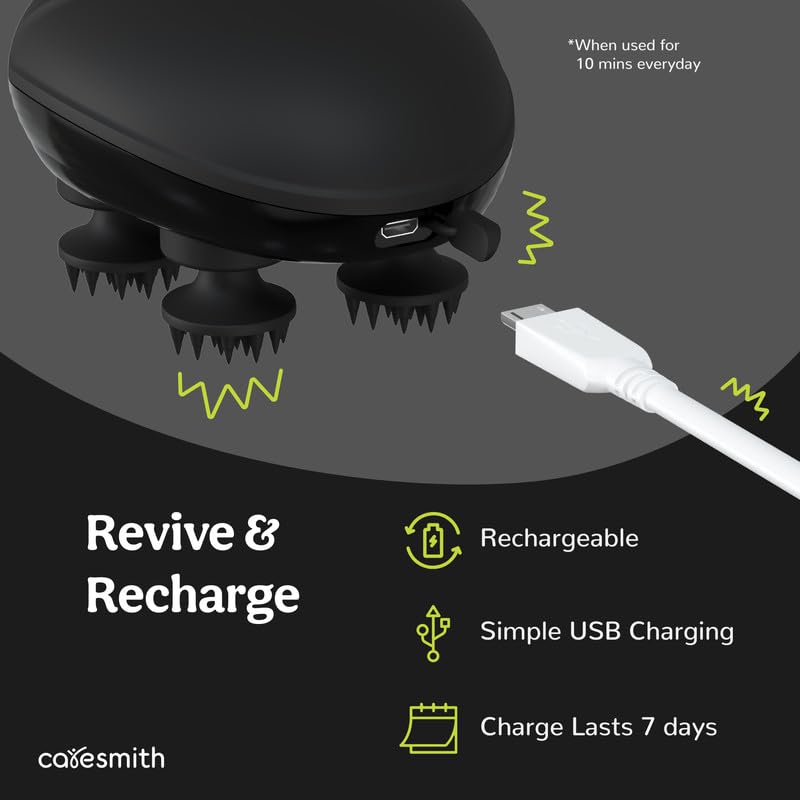 Revive Scalp Massager | 96 Silicon Kneading Points with Detachable Heads | Scalp, Body & Head Massager for Hair Growth (Black)