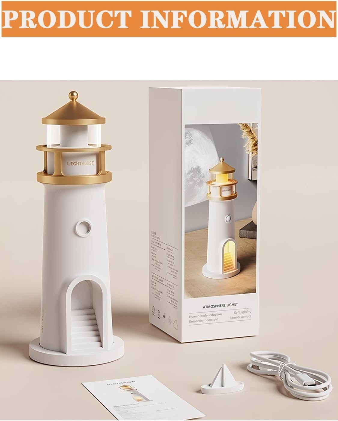 Lighthouse Night Light – Moon & Galaxy Projector for Kids with Remote, USB Rechargeable, 4 Brightness Levels & Timer – Perfect Bedroom Decor & Birthday Gift (1 Pcs Pack)