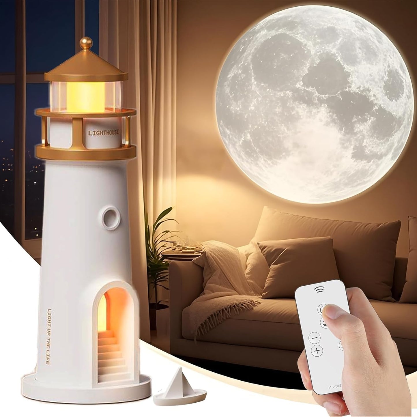 Lighthouse Night Light – Moon & Galaxy Projector for Kids with Remote, USB Rechargeable, 4 Brightness Levels & Timer – Perfect Bedroom Decor & Birthday Gift (1 Pcs Pack)