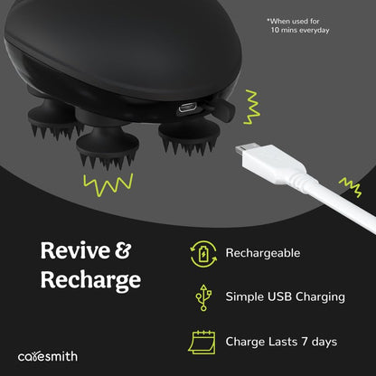 Revive Scalp Massager | 96 Silicon Kneading Points with Detachable Heads | Scalp, Body & Head Massager for Hair Growth (Black)