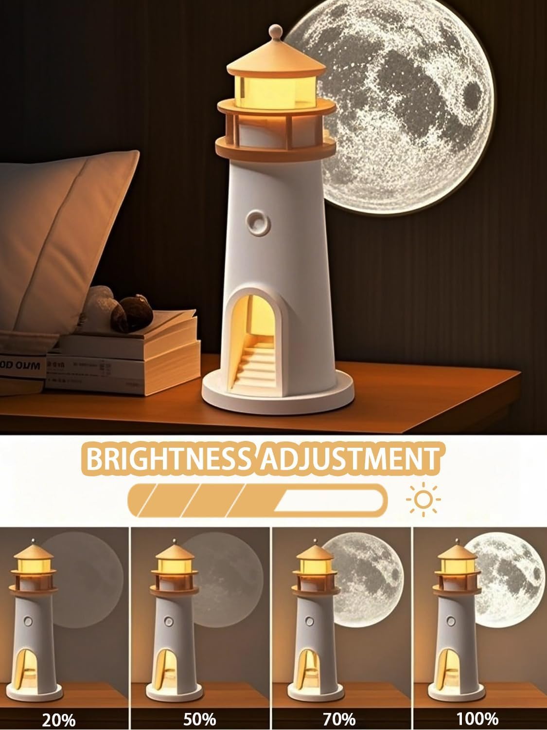 Lighthouse Night Light – Moon & Galaxy Projector for Kids with Remote, USB Rechargeable, 4 Brightness Levels & Timer – Perfect Bedroom Decor & Birthday Gift (1 Pcs Pack)